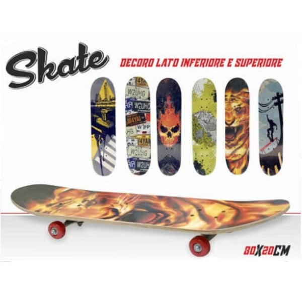 SKATEBOARD SKATE IN LEGNO VARIE FANTASIE COLORATO BAMBINI RAGAZZI 80CM