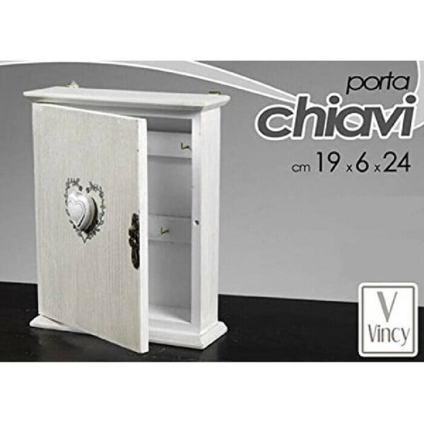 CASSETTA PORTACHIAVI DA PARETE IN LEGNO BIANCO CUORE STILE SHABBY CHIC
