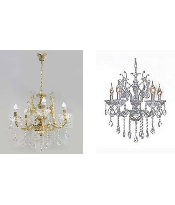 LAMPADARIO SOFFITTO 5 BRACCI SOSPENSIONE CON CATENA GOCCE PENDENTI A12