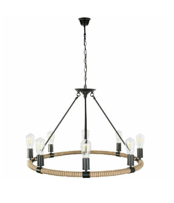 LAMPADARIO ROTONDO RUSTICO CANAPA METALLO E27 LAMPADA INDUSTRIALE A20
