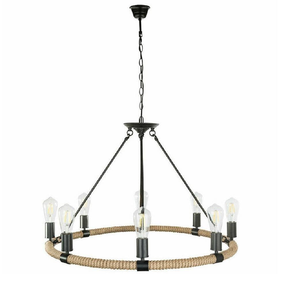 LAMPADARIO ROTONDO RUSTICO CANAPA METALLO E27 LAMPADA INDUSTRIALE A20