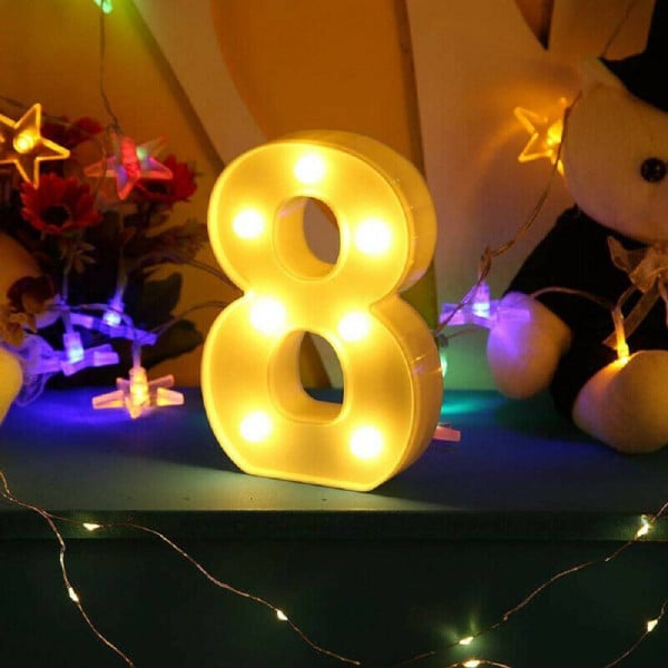 NUMERO 8 LUMINOSO BIANCO LED DECORO PER EVENTI FESTE LUCE CALDA 16X3CM
