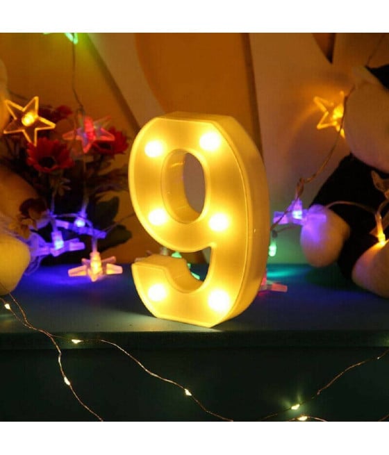 NUMERO 9 LUMINOSO BIANCO LED DECORO PER EVENTI FESTE LUCE CALDA 16X3CM