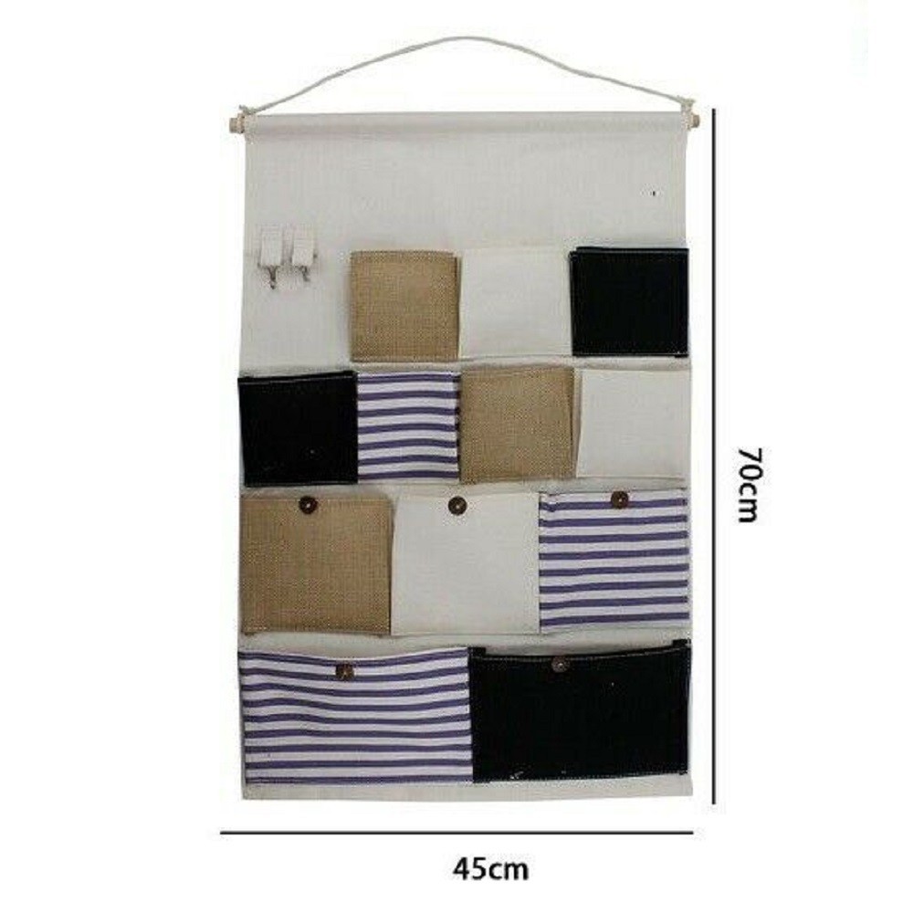 2 pezzi di borsa appesa, con 3 tasche appese Pocket Organizer, camera da  letto decorazione di stoccaggio blu + grigio