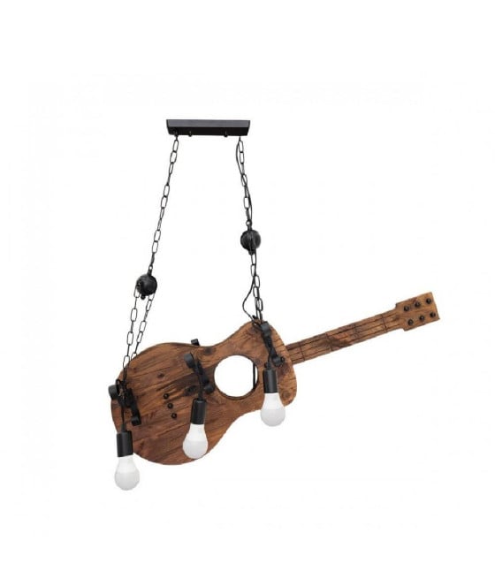 LAMPADARIO SOSPENSIONE DESIGN LEGNO FORMA CHITARRA 6 ATTACCHI E27 A53