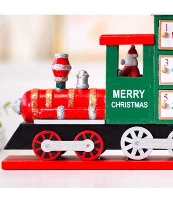 CALENDARIO AVVENTO TRENINO DI NATALE IN LEGNO 24 CASSETTI DECORAZIONI NATALIZIE