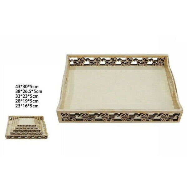 SET 5PZ CASSETTE VASSOI IN LEGNO NATURALE DECORATO VARIE MISURE 53395A