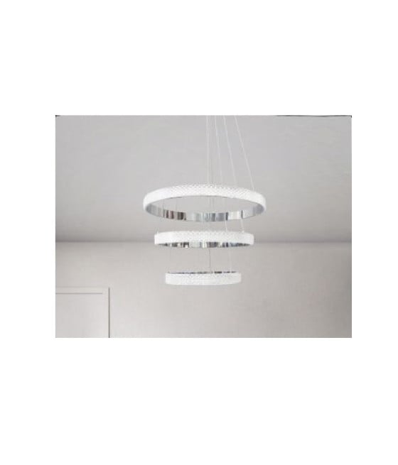 LAMPADARIO LED 62W AD ANELLI EFFETTO CRISTALLO LUCE 4000K 6500K 3000K