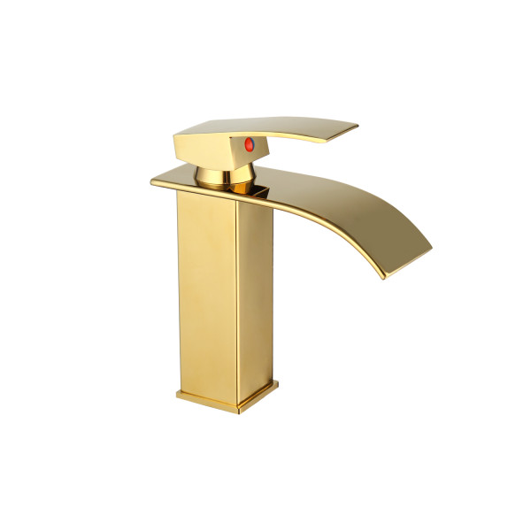 RUBINETTO ORO DA BAGNO DESIGN MODERNO A CASCATA MISCELATORE MONOCOMANDO DORATO