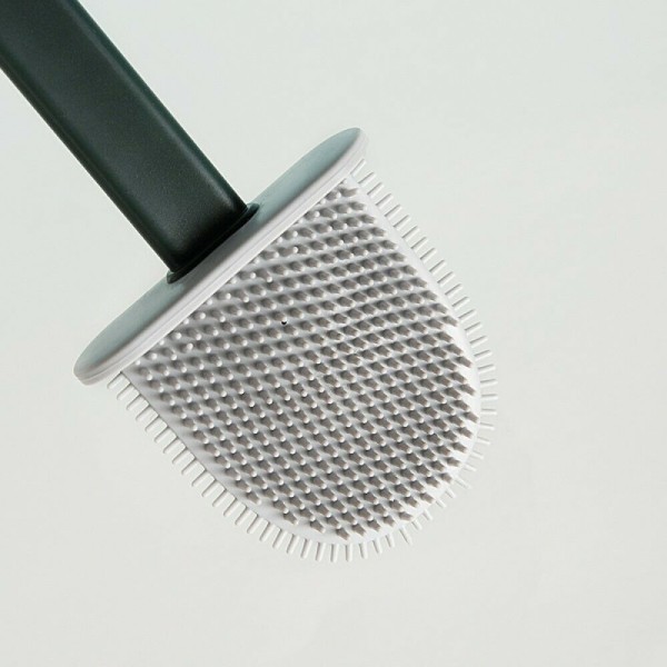 Grigio [2 in 1] Scopino per WC in silicone a parete con spazzole grandi e  piccole a manico lungo, strumento per pulizia del bagno ad angolo senza  trapano