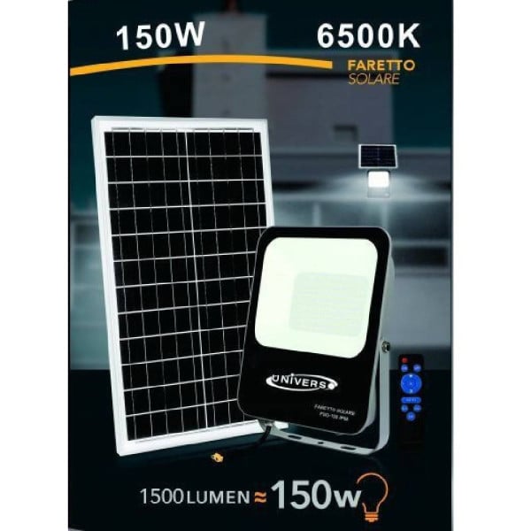 FARETTO FARO LED SOLARE 150W TELECOMANDO IP65 LUCE FREDDA 6500K FSO150