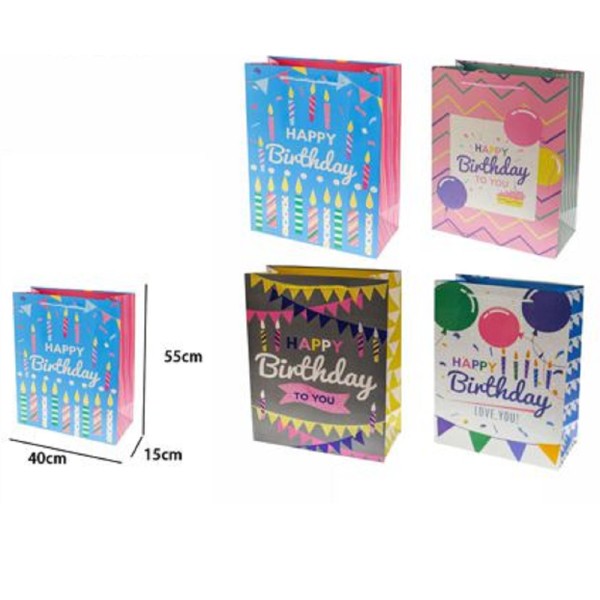 BUSTA DA REGALO HAPPY BIRTHDAY COMPLEANNO 55X40X15CM 69972 VARI MODELL