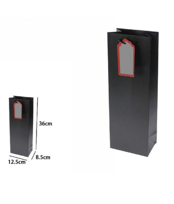 3 BUSTE BORSA REGALO SACCHETTO TARGHETTA BOTTIGLIE 36X12.5X8.5CM NERA