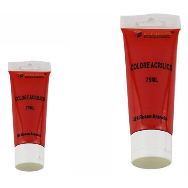 SET 6PZ PITTURA ACRILICA VERNICE COLORE ROSSO ARANCIO TUBO 75ML 07496
