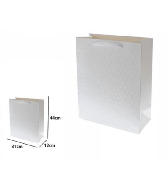 2 BORSE BUSTE REGALO SHOPPER BIANCA GOFFRATA MANICO TESSUTO 44X31X12CM