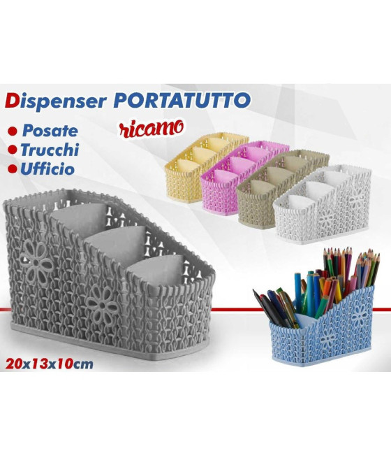 DISPENSER PORTATUTTO ORGANIZER RICAMO POSATE TRUCCHI UFFICIO COLORATO