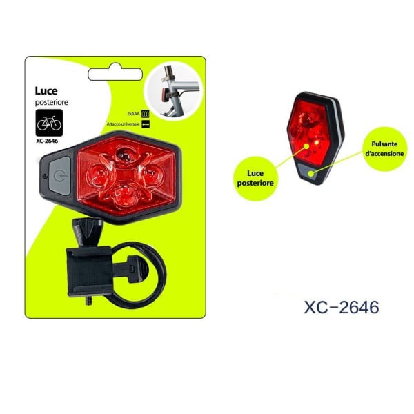 LUCE POSTERIORE BICI ATTACCO UNIVERSALE PULSANTE ACCENSIONE XC-2646
