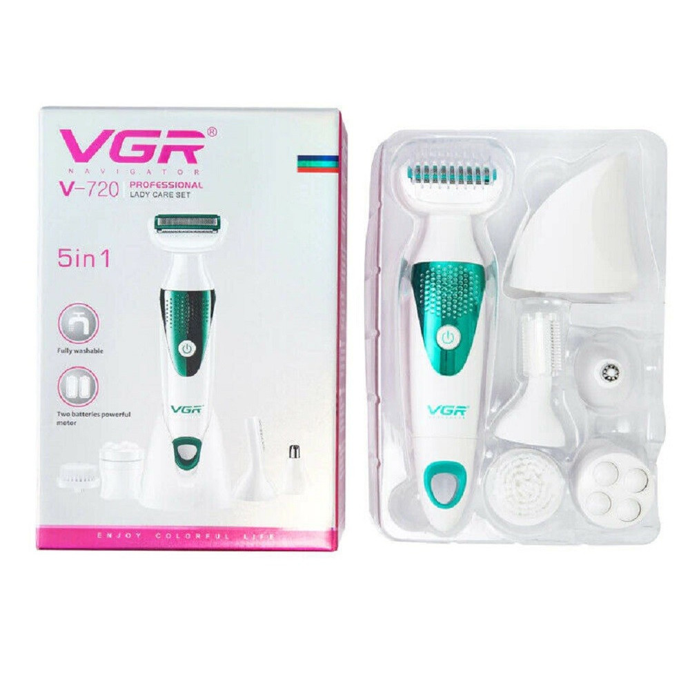 VGR V-720 Kit Epilatore 5in1 Donna Trimmer Rasoio Testine Intercambiabili