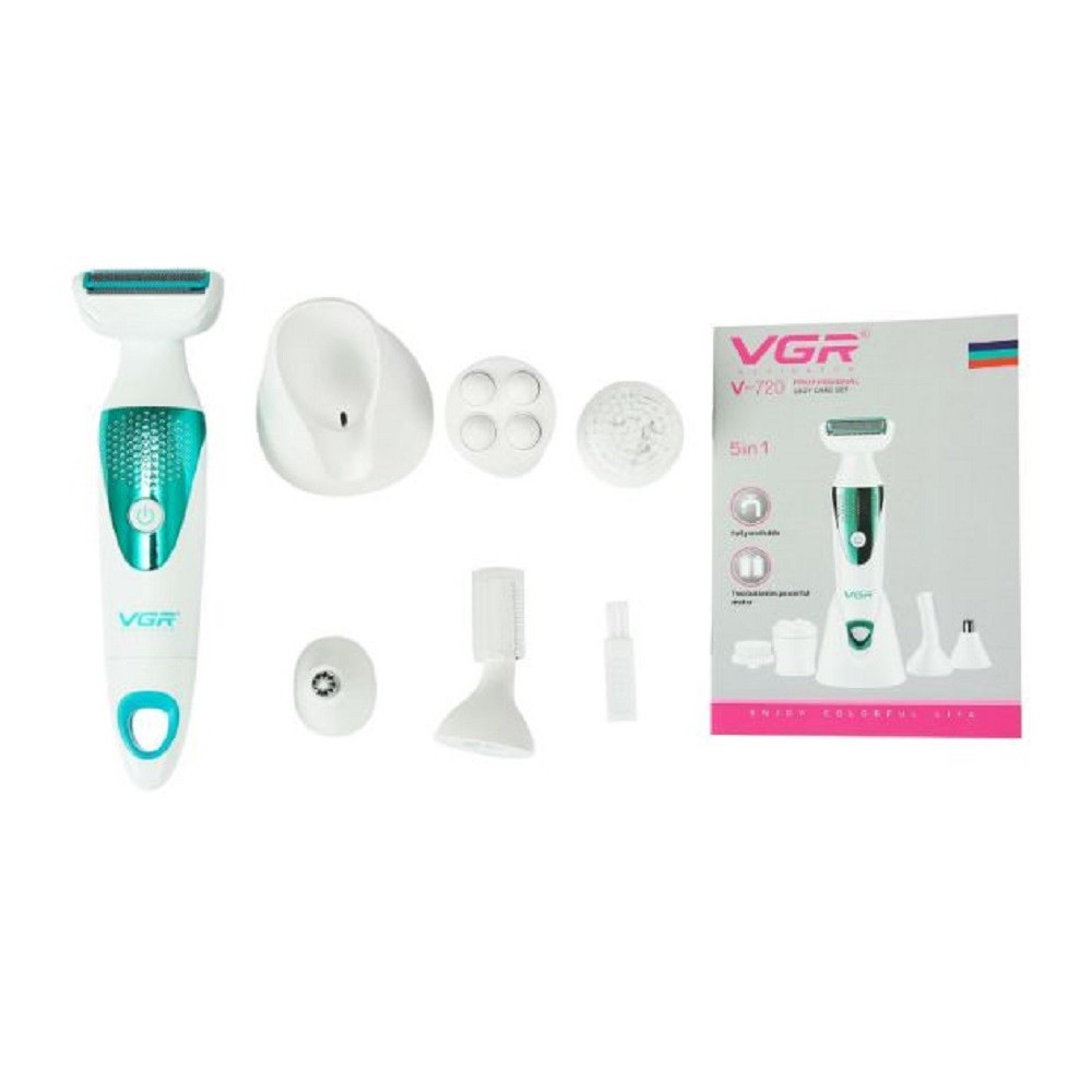 VGR V-720 Kit Epilatore 5in1 Donna Trimmer Rasoio Testine Intercambiabili