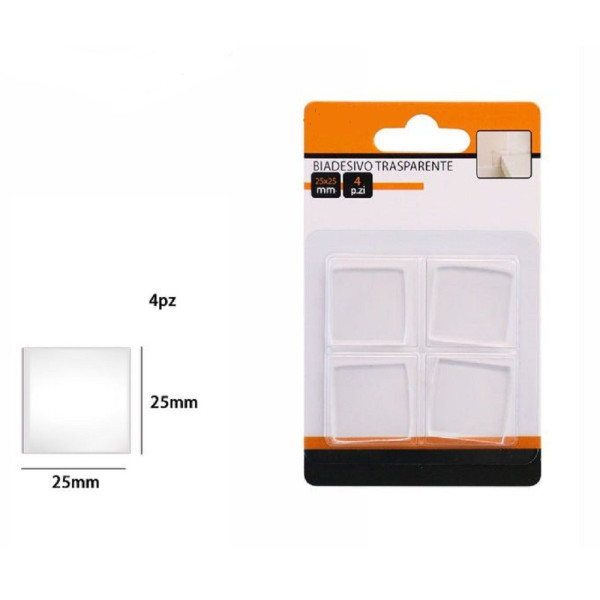 SET 4 GOMMINI BIADESIVO TRASPARENTE PROTEZIONE QUADRATI 25X25MM 66104