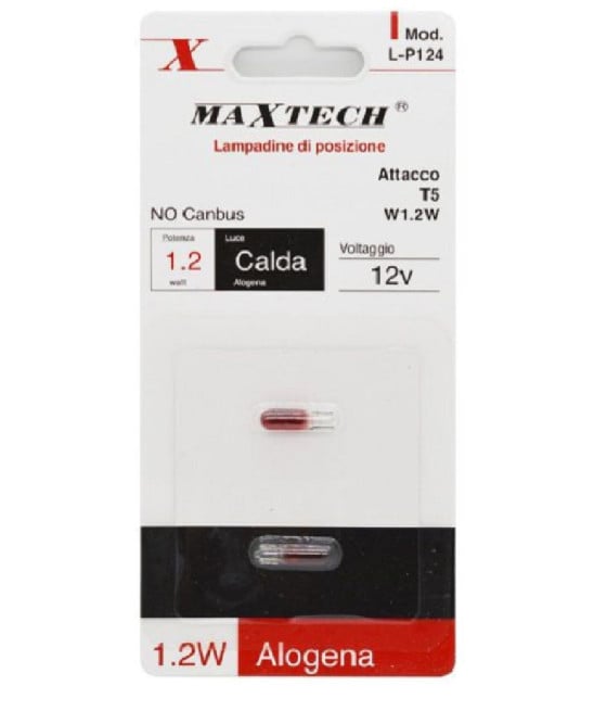 LAMPADINE DI POSIZIONE T5 L-P124 12V 1.2W PER AUTO LUCE CALDA ALOGENA