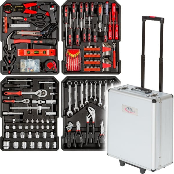 CASSETTA ATTREZZI A TROLLEY OFFICINA PORTATILE CON 187 UTENSILI 4 SCOMPARTI