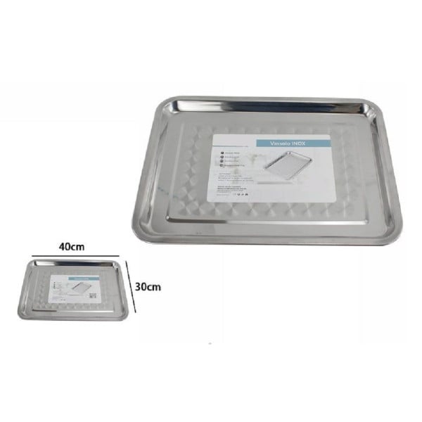 VASSOIO RETTANGOLARE ACCIAIO PORTATA CUCINA PIATTO GUANTIERA 40X30CM