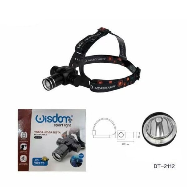 TORCIA LED CREE T6 FRONTALE IMMERSIONE SUBACQUEA RICARICABILE DT-2112
