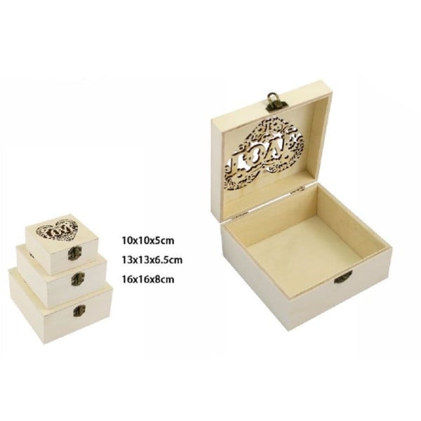 SET 3 SCATOLE LEGNO DECOUPAGE PORTAGIOIE CUORE LOVE SCATOLA COFANETTO