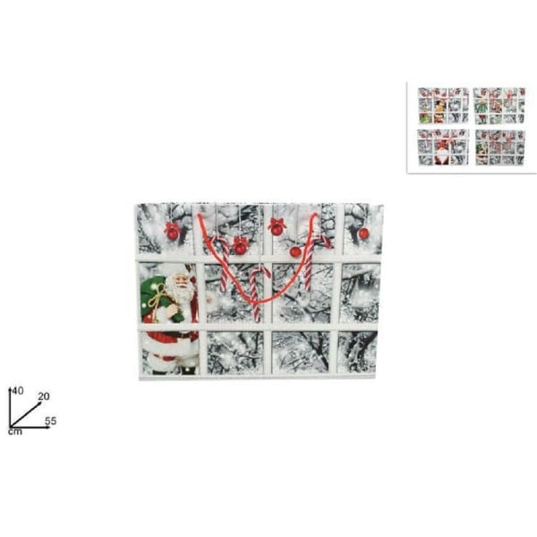 BUSTA REGALO FINESTRA CON PAESAGGIO INNEVATO MANICI ROSSI 55X40X20 CM