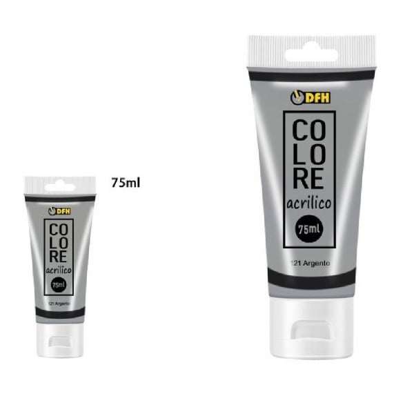 6 PZ PITTURA ACRILICA VERNICE CONFEZIONE COLORE ARGENTO 121 TUBO 75 ML