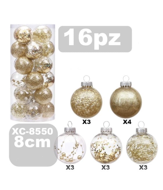 SET 16 PALLINE NATALIZIE 8 CM ADDOBBI PER ALBERO DI NATALE XC-8550