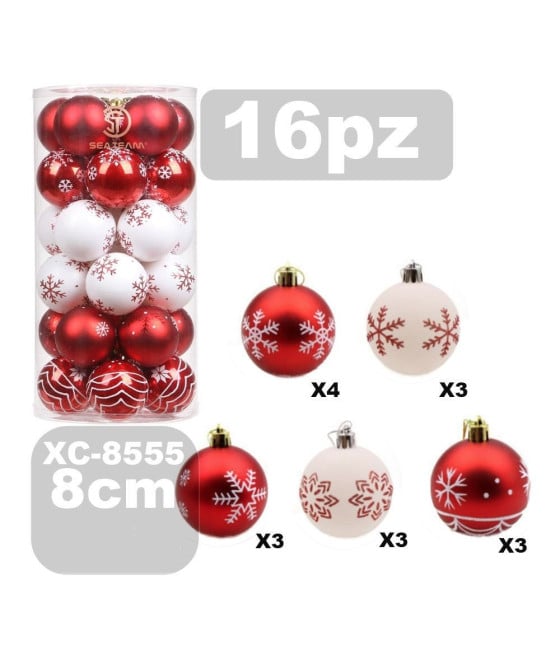 SET 16 PALLINE NATALIZIE 8 CM ADDOBBI PER ALBERO DI NATALE XC-8555
