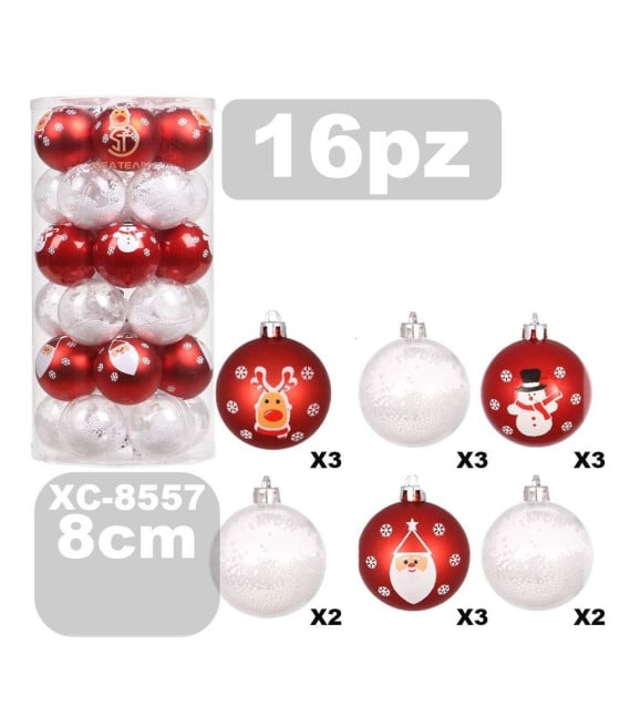 SET 16 PALLINE NATALIZIE 8 CM ADDOBBI PER ALBERO DI NATALE XC-8557
