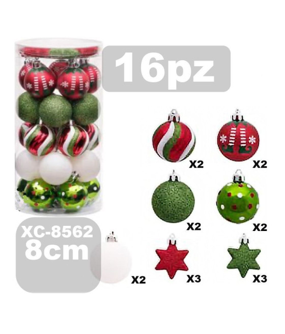 SET 16 PALLINE NATALIZIE 8 CM ADDOBBI PER ALBERO DI NATALE XC-8562