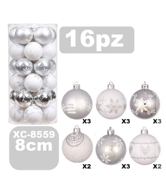 SET 16 PALLINE NATALIZIE 8 CM ADDOBBI PER ALBERO DI NATALE XC-8559
