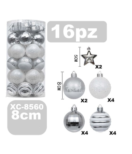 SET 16 PALLINE NATALIZIE 8 CM ADDOBBI PER ALBERO DI NATALE XC-8560