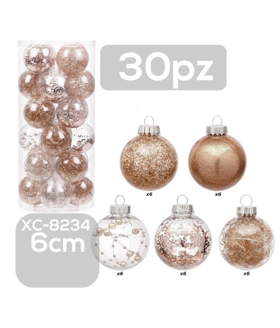 SET 30 PALLINE NATALIZIE 6 CM ADDOBBI PER ALBERO DI NATALE XC-8234