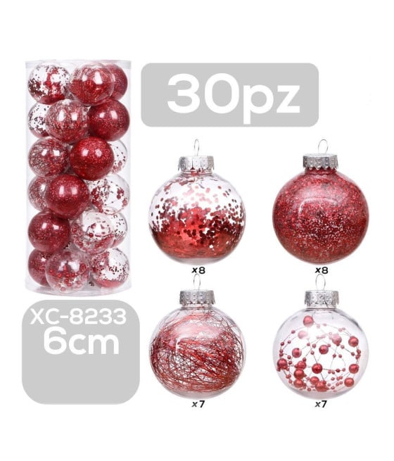 SET 30 PALLINE NATALIZIE 6 CM ADDOBBI PER ALBERO DI NATALE XC-8233