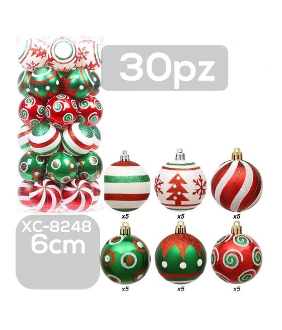 SET 30 PALLINE NATALIZIE 6 CM ADDOBBI PER ALBERO DI NATALE XC-8248