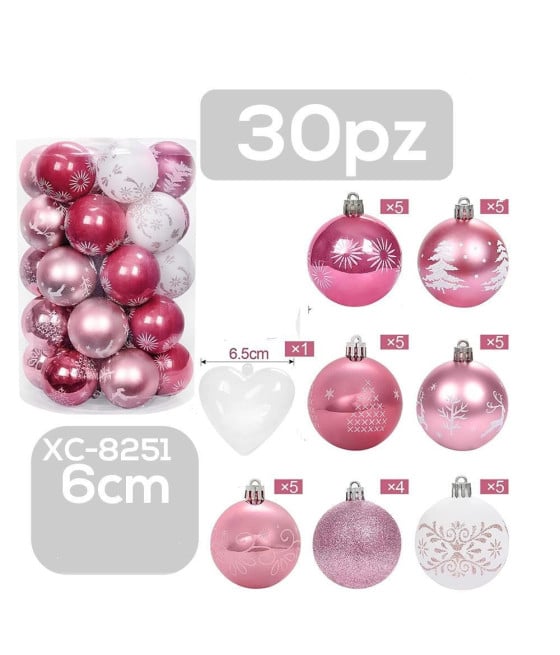 SET 30 PALLINE NATALIZIE 6 CM ADDOBBI PER ALBERO DI NATALE XC-8251
