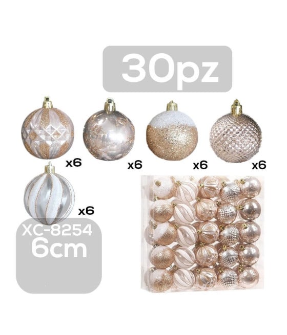 SET 30 PALLINE NATALIZIE 6 CM ADDOBBI PER ALBERO DI NATALE XC-8254