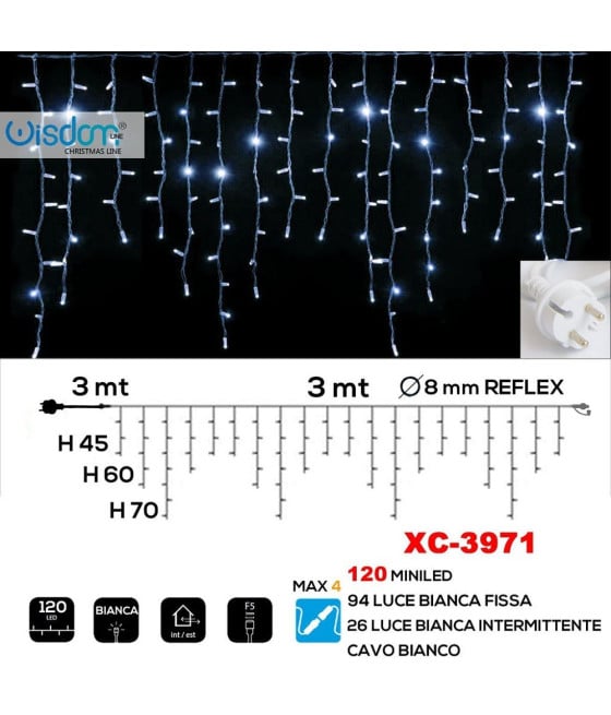 TENDA LUMINOSA 120LED LUCE BIANCA FISSA + BIANCA INTERMITTENTE XC-3971