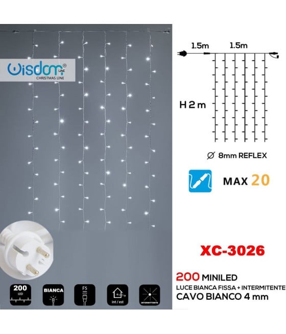 TENDA LUMINOSA 200LED LUCE BIANCA FISSA + BIANCA INTERMITTENTE XC-3026