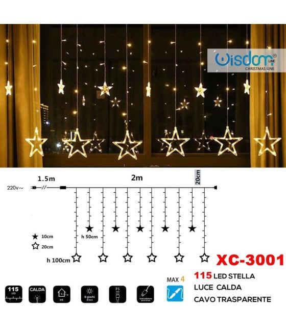 TENDA LUMINOSA 115 LED CON STELLE LUCE CALDA CAVO TRASPARENTE XC-3001