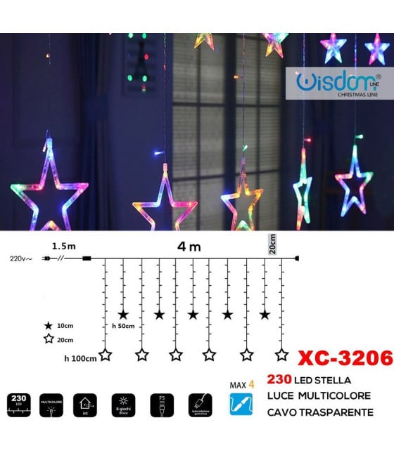TENDA LUMINOSA 230LED STELLE LUCE MULTICOLORE CAVO TRASPARENTE XC-3206