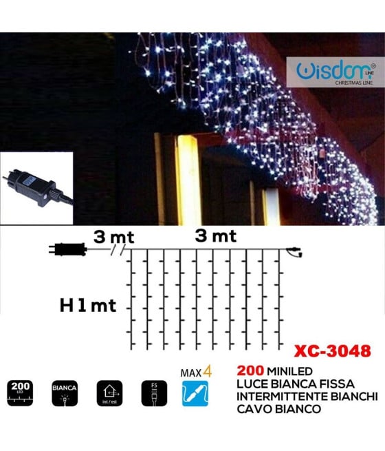 TENDA LUMINOSA 200LED LUCE BIANCA FISSA + BIANCA INTERMITTENTE XC-3048