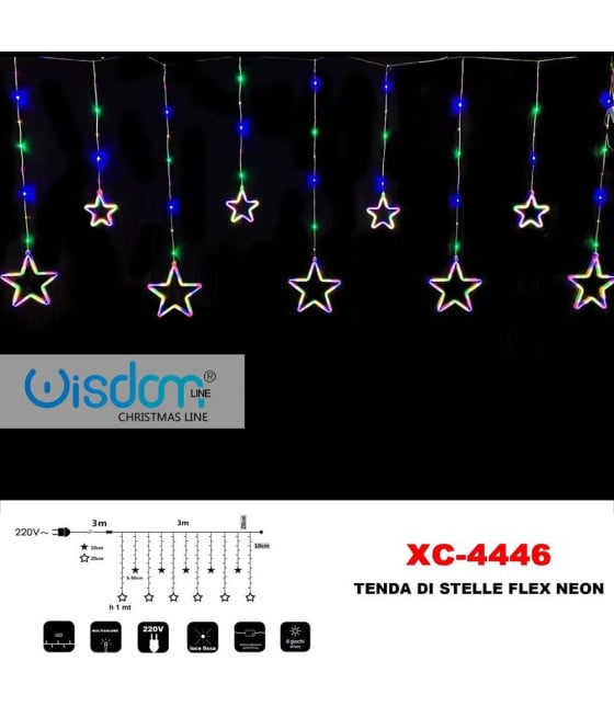 TENDA LUMINOSA STELLE NEON LUCE MULTICOLOR FISSA 8 GIOCHI LUCE XC-4446