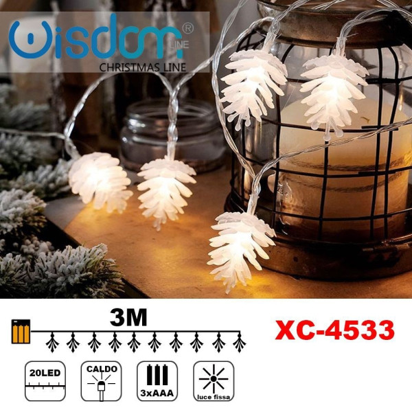 CATENA 20LED A BATTERIA LUCE CALDA FISSA DECORAZIONI NATALIZIE XC-4533