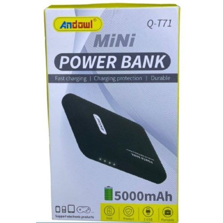 MINI POWER BANK 5000MAH Q-T71 RICARICA RAPIDA PORTATILE 2 PORTE USB